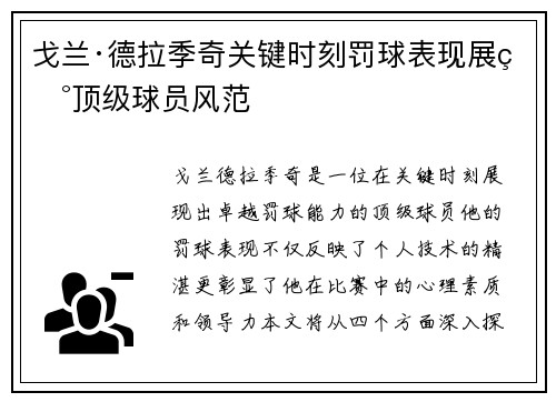 戈兰·德拉季奇关键时刻罚球表现展现顶级球员风范