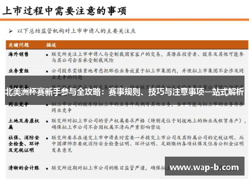 北美洲杯赛新手参与全攻略：赛事规则、技巧与注意事项一站式解析