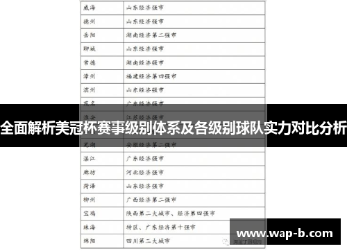 全面解析美冠杯赛事级别体系及各级别球队实力对比分析 全面解析美冠杯赛事级别体系及各级别球队实力对比分析